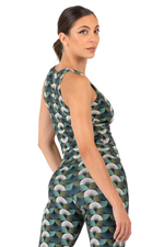 Load image into Gallery viewer, Fan Print Crop Top with Mesh V-Neckline  | conDiva Active