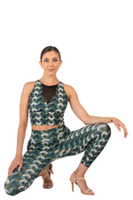 Load image into Gallery viewer, Fan Print Crop Top with Mesh V-Neckline  | conDiva Active