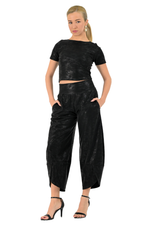 Load image into Gallery viewer, Faux Leather Cropped Barrel Pants