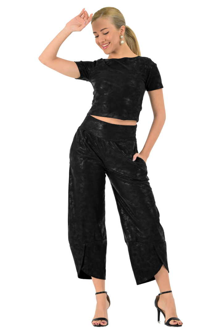 Faux Leather Cropped Barrel Pants