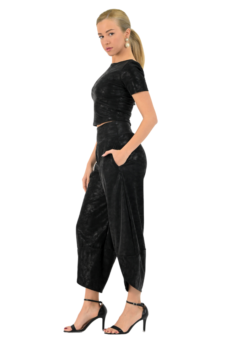 Faux Leather Cropped Barrel Pants
