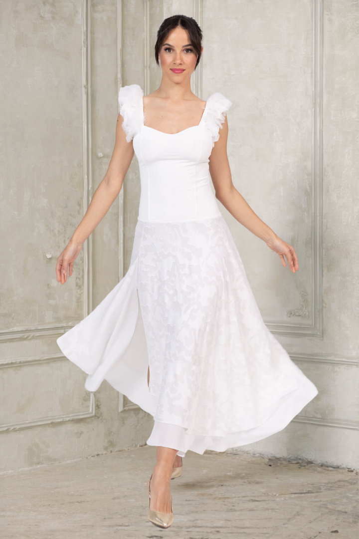 Feather Trim Two Layer Bridal Dance Dress