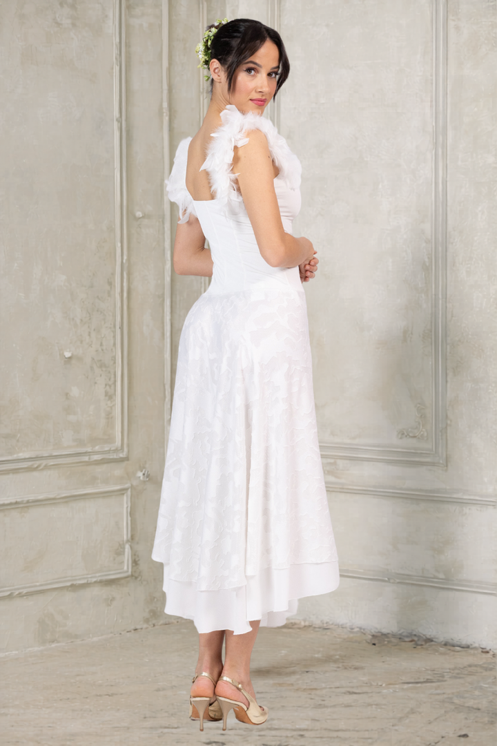 Feather Trim Two Layer Bridal Dance Dress