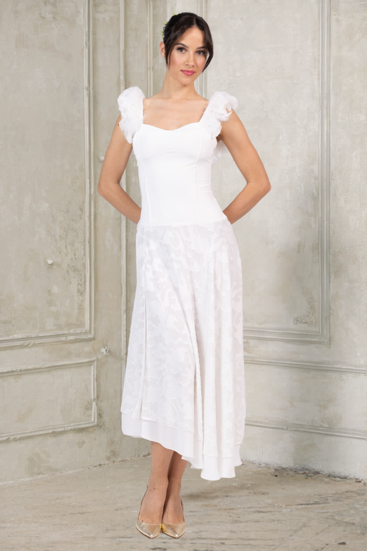 Feather Trim Two Layer Bridal Dance Dress