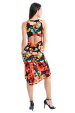 Load image into Gallery viewer, Fiery Floral Print Fishtail Tango Dress With Keyhole Back
