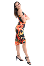 Load image into Gallery viewer, Fiery Floral Print Fishtail Tango Dress With Keyhole Back
