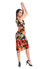 Load image into Gallery viewer, Fiery Floral Print Fishtail Tango Dress With Keyhole Back
