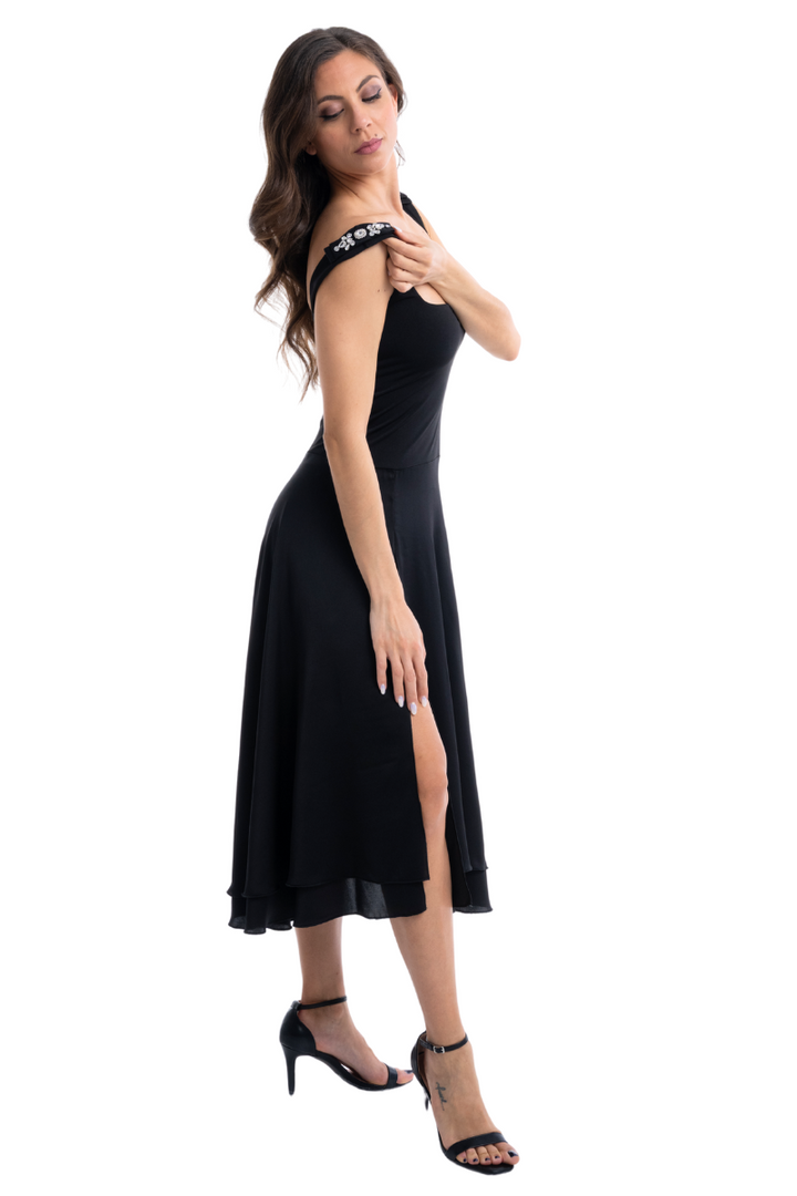 Black Fit & Flair Dress With Jewels