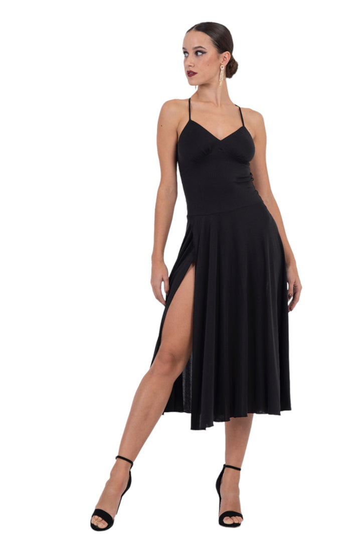 Fit & Flare Tango Dress With Open Back & Spaghetti Straps conDiva Fit & Flare Tango Dress With Open Back & Spaghetti Straps conDiva