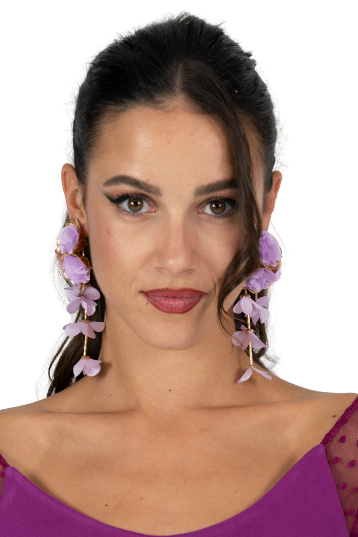 Flora Long Tango Earrings With Lilac Blossoms