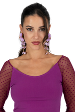 Load image into Gallery viewer, Flora Long Tango Earrings With Lilac Blossoms