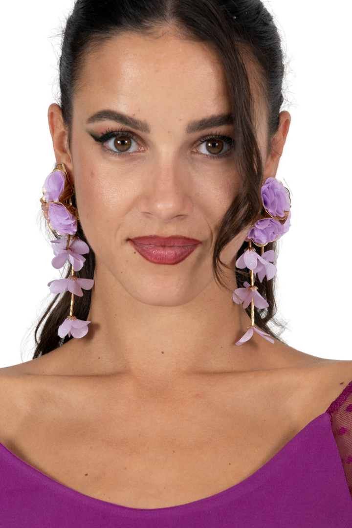Flora Long Tango Earrings With Lilac Blossoms