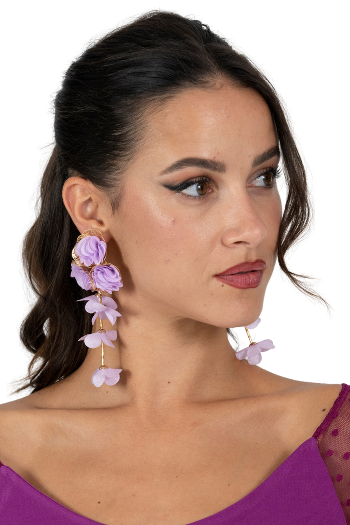 Flora Long Tango Earrings With Lilac Blossoms