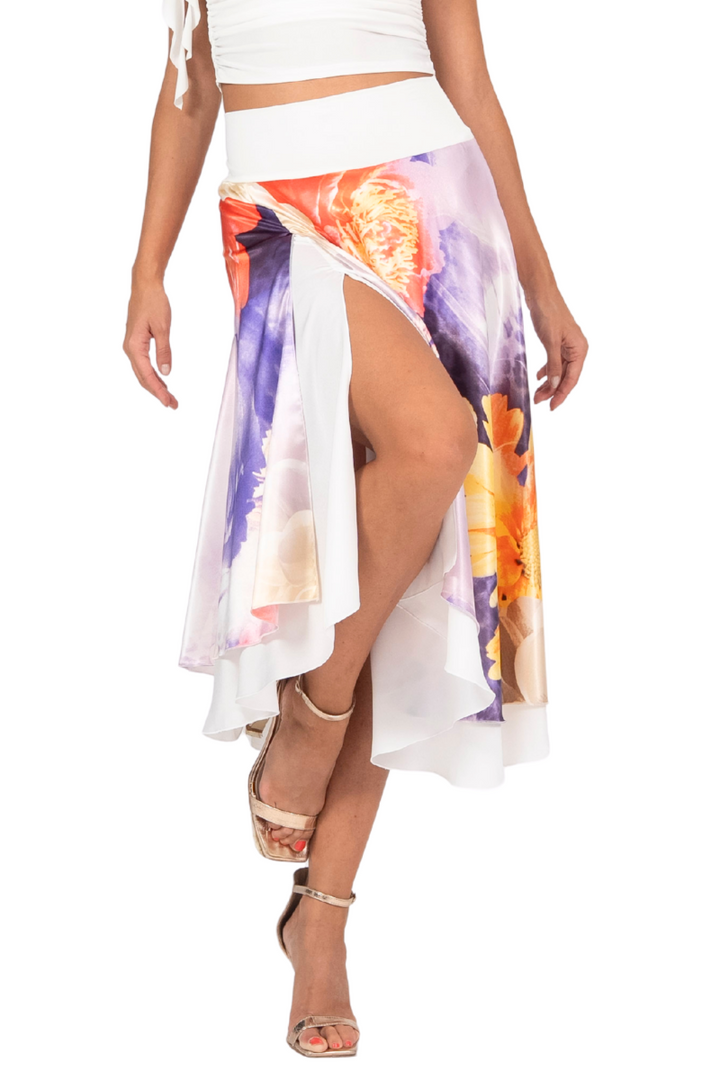 Floral Gradiant Two-layer Satin Dance Skirt