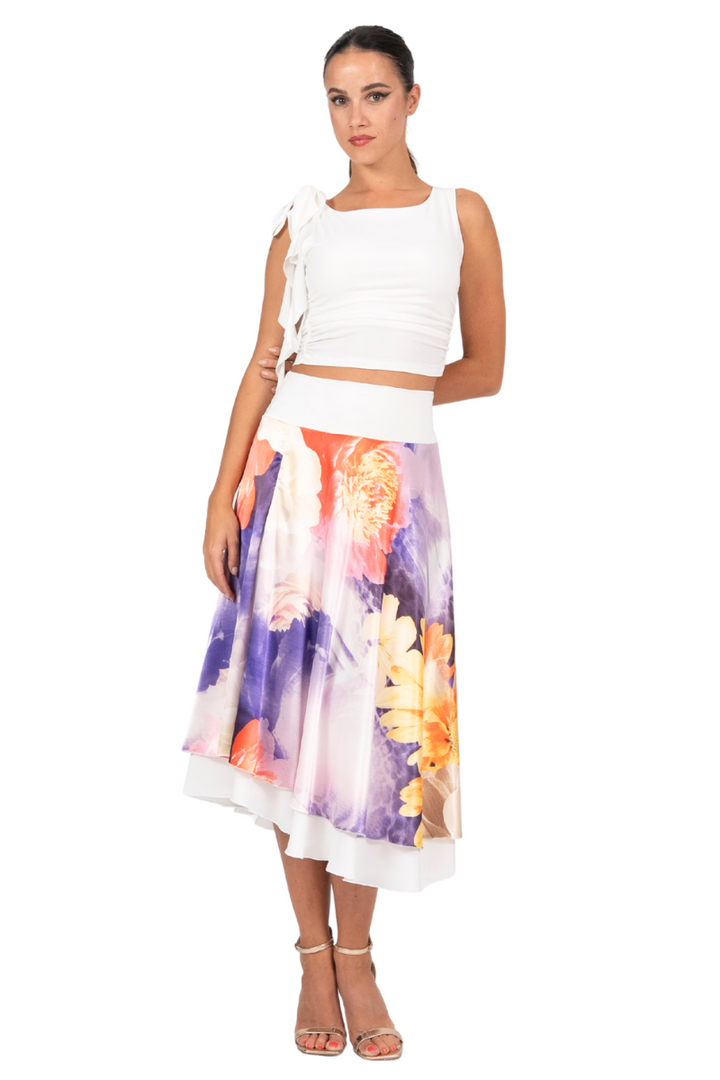 Floral Gradient Two-layer Satin Dance Skirt