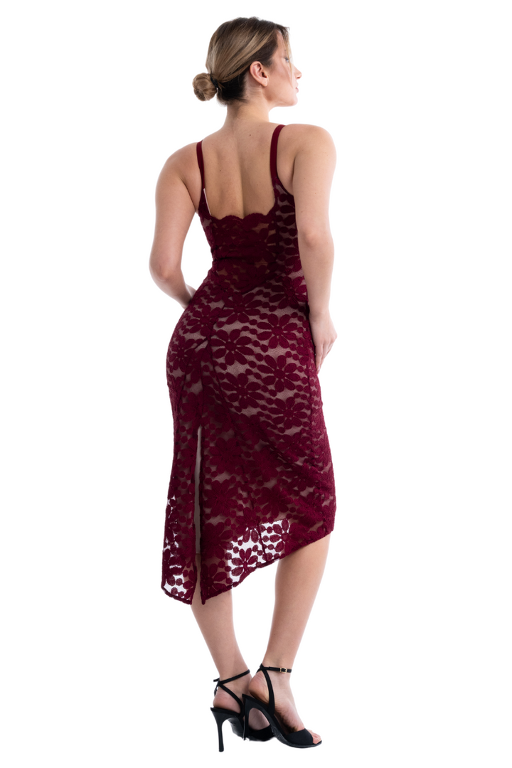 Floral Lace Tango Dress With Slitted Tail
