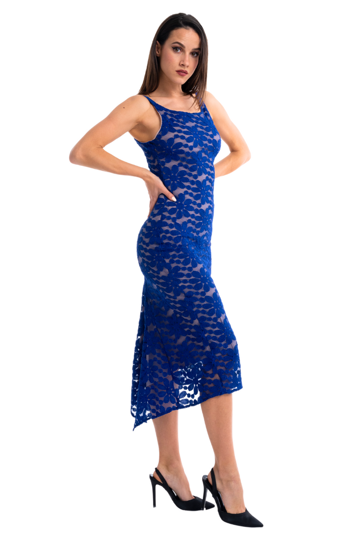 Floral Lace Tango Dress With Slitted Tail