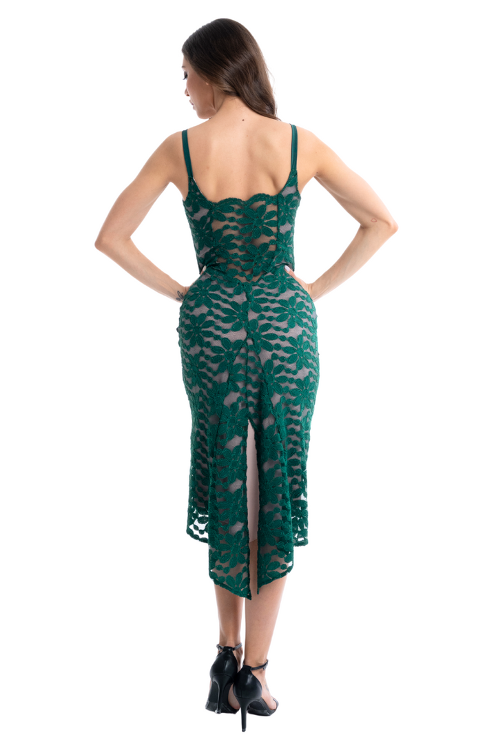 Floral Lace Tango Dress With Slitted Tail