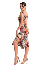 Load image into Gallery viewer, Floral Mixed Print Midi Dress With Side Ruffles 