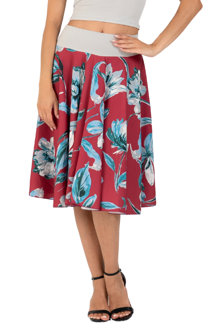 Floral Painted Print A-Line Skirt 