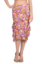 Load image into Gallery viewer, Floral Paisley Print Midi Dance Skirt With Side Ruffles
