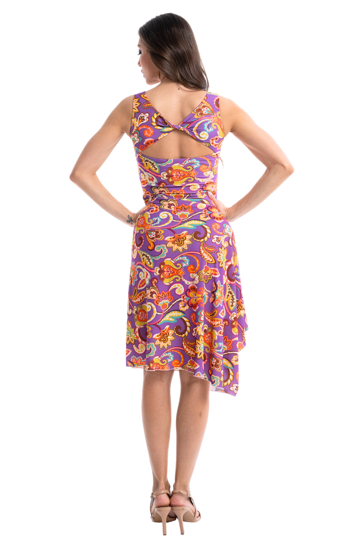 Floral Paisley Print Dress With Side Draping