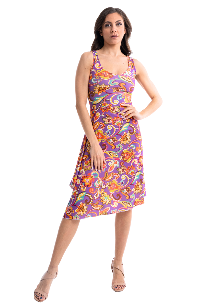 Floral Paisley Print Dress With Side Draping