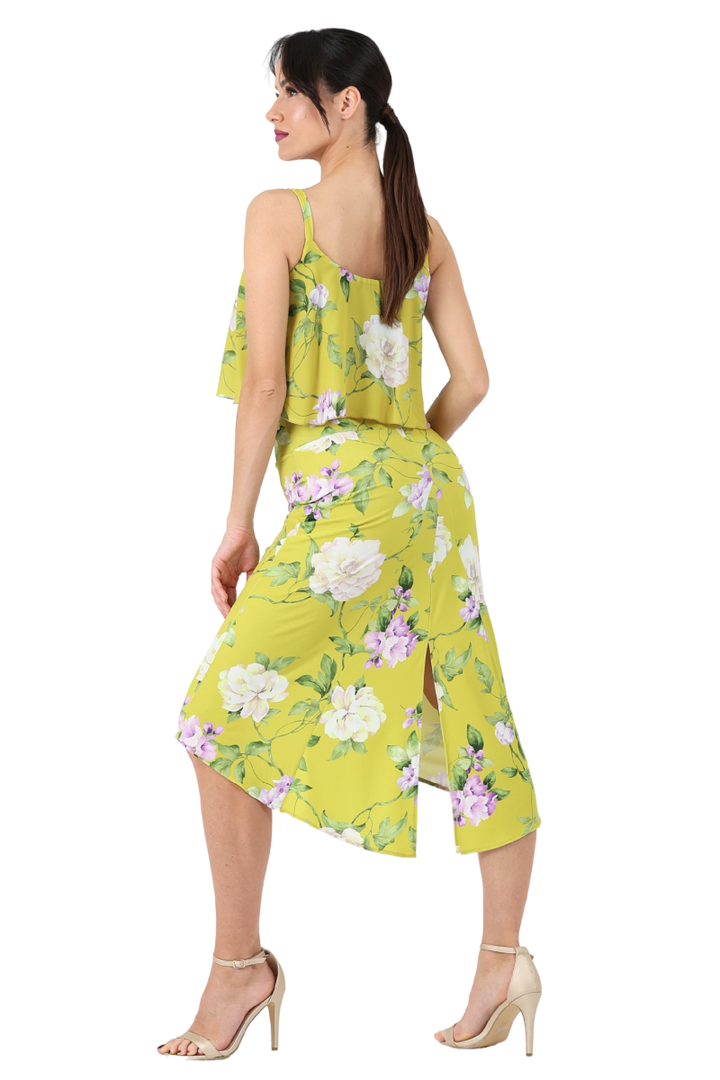 Floral Tango Skirt With Center Back Slit