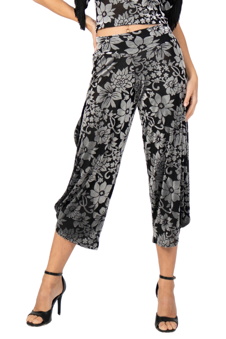 Floral Velvet Cropped Barrel Pants