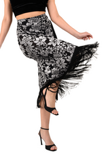 Load image into Gallery viewer, Floral Velvet Wrap Effect Dance Skirt With Fringe
