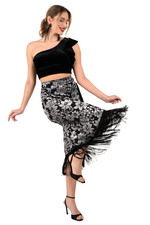 Load image into Gallery viewer, Floral Velvet Wrap Effect Dance Skirt With Fringe
