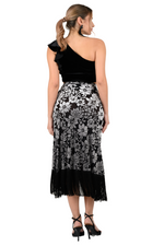 Load image into Gallery viewer, Floral Velvet Wrap Effect Dance Skirt With Fringe
