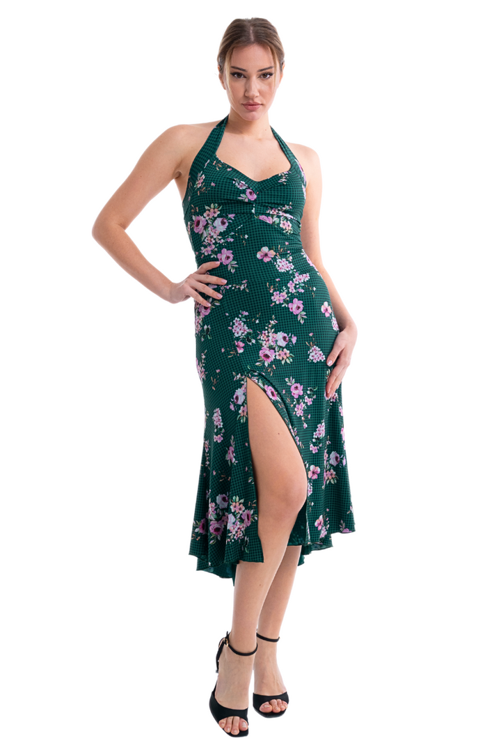 Floral Gingham Halter Neck Tango Dress