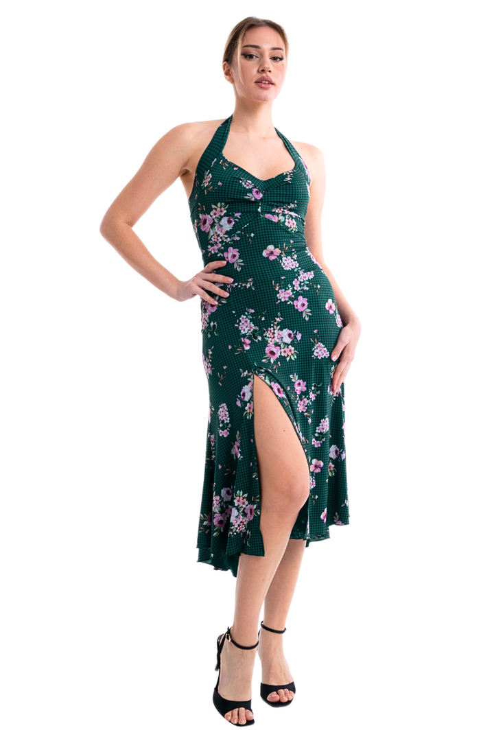 Floral Gingham Halter Neck Tango Dress