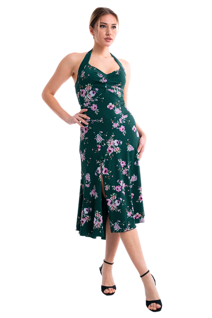 Floral Gingham Halter Neck Tango Dress