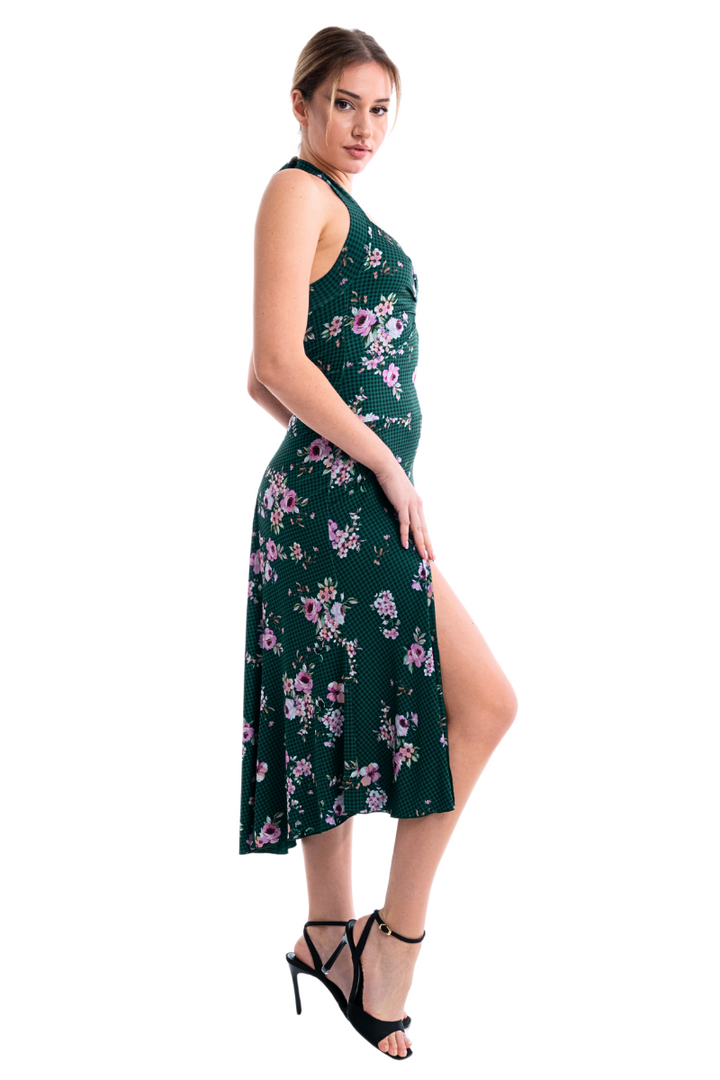 Floral Gingham Halter Neck Tango Dress