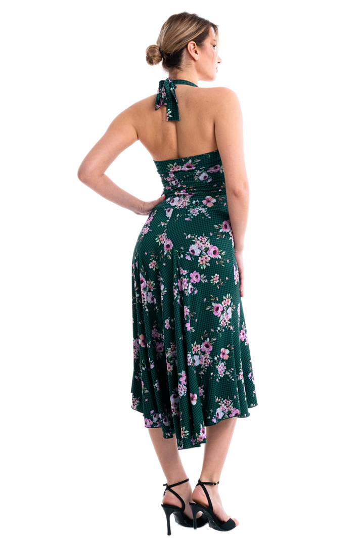 Floral Gingham Halter Neck Tango Dress