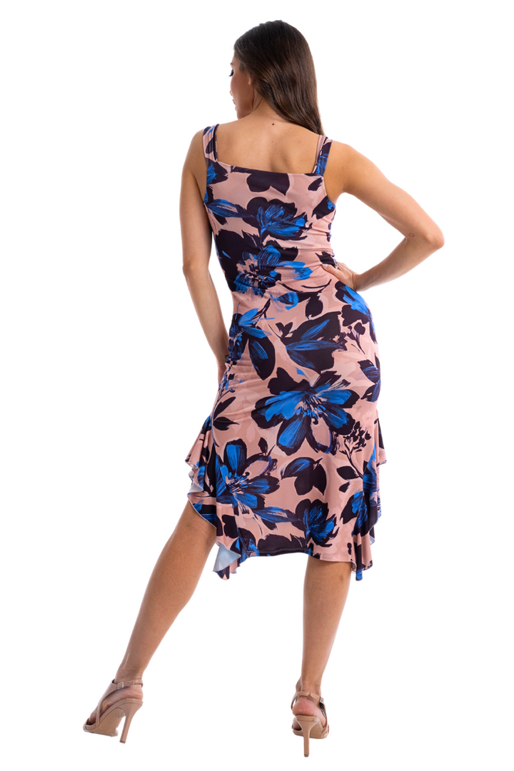 Floral Ruffled Midi Dress With Thick Straps