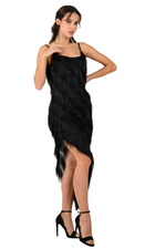 Load image into Gallery viewer, Black Shimmer Soft Fringed Asymmetric Dress
