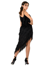 Load image into Gallery viewer, Black Shimmer Soft Fringed Asymmetric Dress
