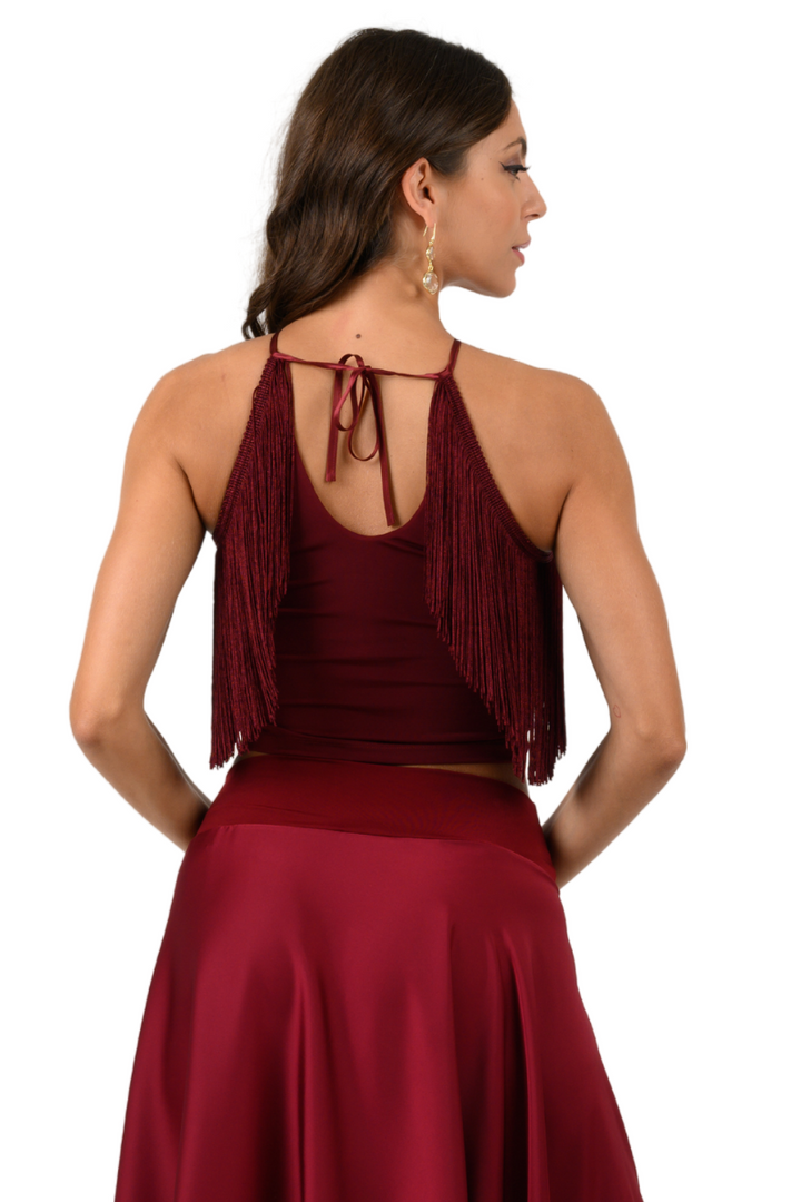 Halter Neck Top With Fringe Layer