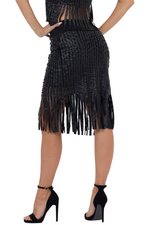 Load image into Gallery viewer, Fringed Faux Leather Striped Bodycon Skirt