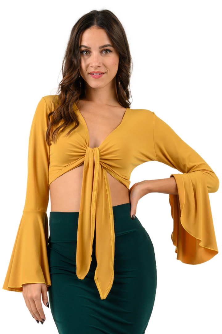 Front Tie Long Bell Sleeve Dance Top