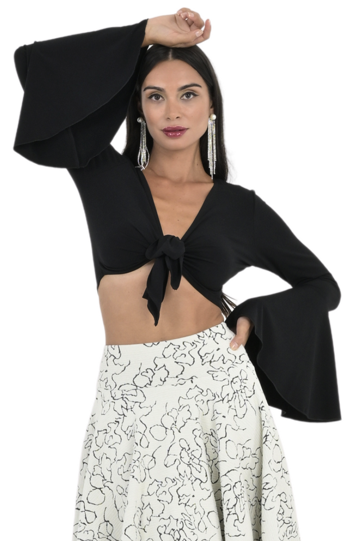 Front Tie Long Bell Sleeve Dance Top