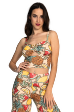 Load image into Gallery viewer, Fruity Summer Print Crop Top With Front Knot Cutout
