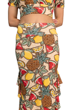 Load image into Gallery viewer, Fruity Summer Print Midi Dance Skirt With Side Ruffles
