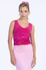 Load image into Gallery viewer, Fuchsia Crop Top with Lace