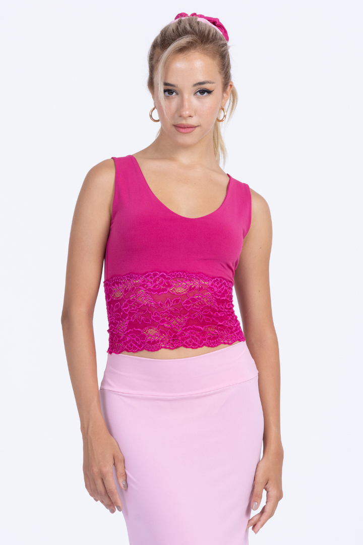 Fuchsia Crop Top with Lace