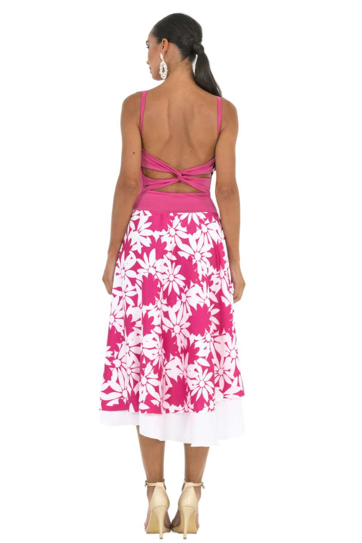 Fuchsia Floral Two-layered Dress