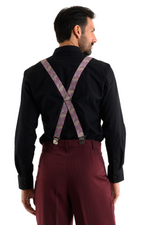 Load image into Gallery viewer, Fuchsia Paisley Print Men&#39;s Adjustable Suspenders
